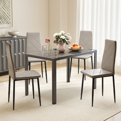 Set de 4 Sillas de Comedor Tapizadas de Piel Sintética con Respaldo Alto y Patas de Metal 41x50x97 cm Gris (1/5)