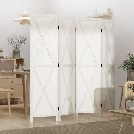 HOMCOM Biombo de 4 Paneles Separador de Ambientes Plegable 182x170 cm Divisor de Espacios Elegante Blanco (1/5)