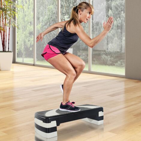 HOMCOM Step de Aeróbic, Step para Fitness Antideslizante con Altura Regulable 3 Niveles de 10/15/20 cm, Tabla Plataforma Stepper para Ejercicio en Casa Gimnasia, Carga 150 kg 80x31x20 cm, Gris