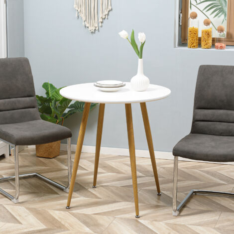HOMCOM Mesa de Comedor Redonda para 2 Personas Mesa de Cocina Estilo Nórdico con Patas de Metal Ø72x75 cm Blanco Mate (1/5)
