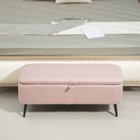 HOMCOM Banco de Almacenamiento con Tapa Abatible y Patas de Acero para Dormitorio Salón Entrada 101x38,5x44,5cm Rosa (1/5)