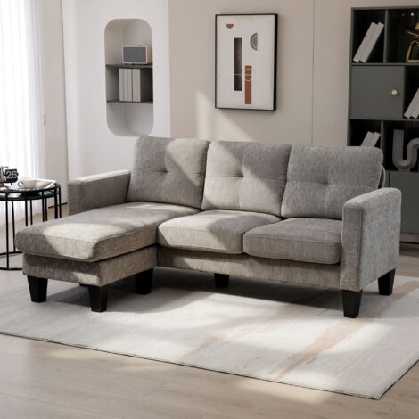 Sofá Chaise Longue Reversible con Estructura de Acero Tapizado en Chenilla 186x130x84cm Marrón Topo (1/5)