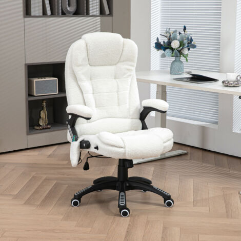 Silla de Oficina con Masaje de 6 Puntos con Función de Calefacción Tejido de Borreguito 68x72x110-120 cm Blanco (1/5)