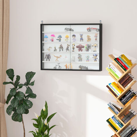 HOMCOM Vitrina Expositora Vitrina de Pared con Estantes Ajustables y 2 Puertas Correderas de Vidrio para Colecciones Perfumes Figuras de Decoración 80x9,5x60 cm Blanco y Negro