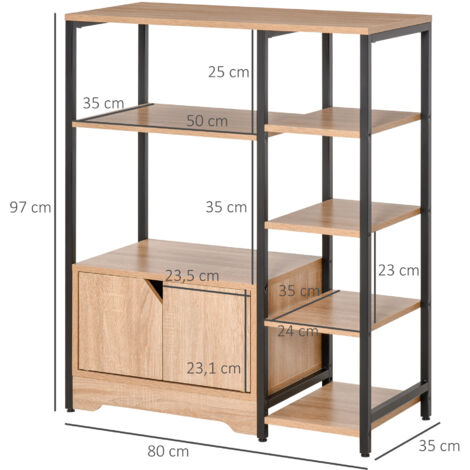 Estantería para Libros con Múltiples Estantes Abiertos y Doble Puerta Librería con Marco de Metal 80x35x97 cm Natural (1/5)