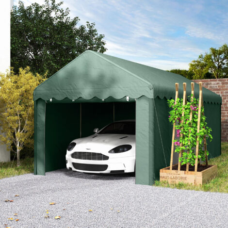 Garaje Exterior para Coche 6x3 m Impermeable Anti-UV con Paredes Laterales Desmontables y 2 Puertas con Cremallera Verde