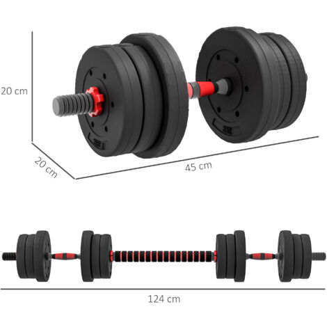 Juego de Mancuernas Ajustables 20 kg 2 en 1 con Barras Conexión y Barra de Extensión para Gimnasio en Casa Negro (1/4)