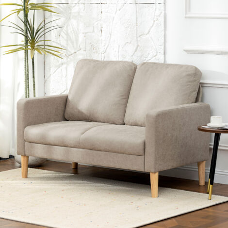 Sofá de 2 Plazas Tapizado en Microfibra con Patas de Madera Reposabrazos 130x78x85 cm Crema (1/5)