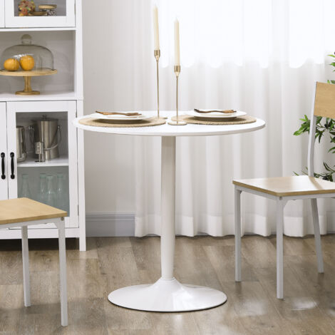 Mesa de Comedor Redonda Mesa de Cocina para 2 Personas con Base de Acero y Almohadilla Antideslizante Ø80x75 cm Blanco (1/5)