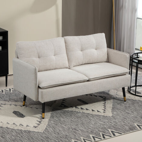 Sofá de Salón de 2 Plazas Moderno con 4 Cojines Reposabrazos y Patas de Acero Carga 240 kg 139x68x80 cm Crema (1/5)