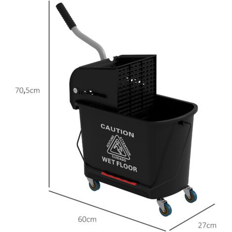 Cubo de Fregar 20L con Ruedas y Escurridor Cubo para Fregona con Separador de Agua 60x27x70,5 cm Negro (1/5)