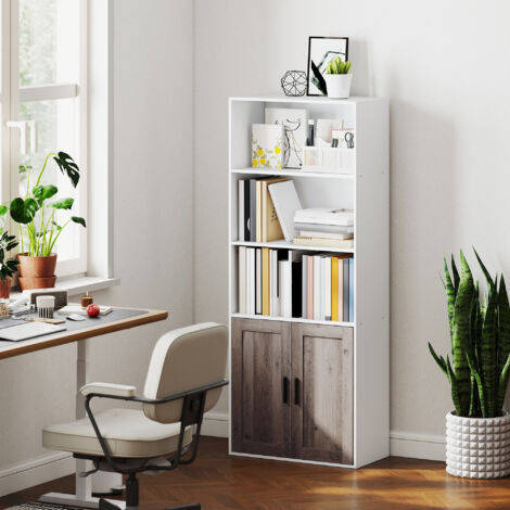 Estantería para Libros Estrecha Librería con Puertas Estantes Abiertos y Armario 60x30x149,5 cm Blanco y Marrón (1/5)