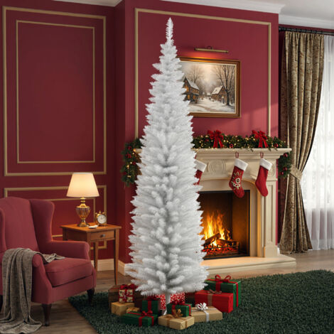 Árbol de Navidad Artificial Estrecho 210 cm con 499 Ramas y Base Desmontable Fácil de Montar Blanco