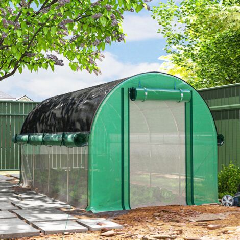 Outsunny Invernadero Túnel 4.5x2x2 M – Cubierta Anti-UV 80%, 8 Ventanas De Malla Y Puertas Enrollables