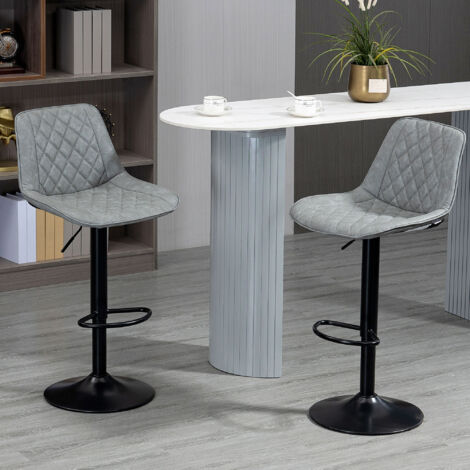 Juego de 2 Taburetes de Bar Giratorios Altura Ajustable 86-106 cm Tapizada en Cuero Sintético Respaldo y Reposapiés Gris (1/5)