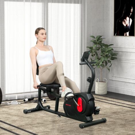 Bicicleta Estática en Casa con Respaldo Resistencia Magnética Ajustable y Pantalla LCD 103-139x61x100,5 cm Negro