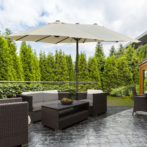Sombrilla Doble para Jardín 455x265x238 cm Parasol Grande con Manivela Manual Resistente al Agua Protección Solar Crema (1/5)