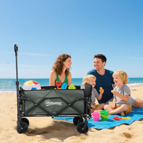 Carro de Jardín Plegable con Mango Telescópico Ajustable Puerta Trasera Expandible para Campaña y Compra Verde