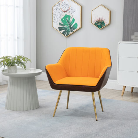 Silla de Cuero Sintético y Terciopelo con Respaldo a Rayas Patas Doradas y Asiento Acolchado para Salón Dormitorio Gris (1/5)
