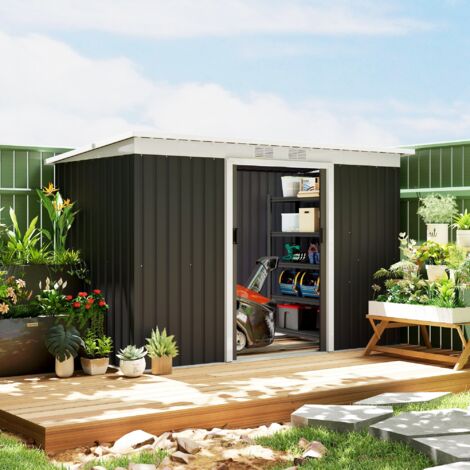 Outsunny Caseta de Exterior 280x130x172 cm Cobertizo de Jardín con Puertas Correderas Base y Ventilaciones Gris Oscuro