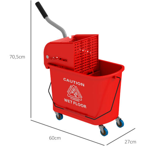 Cubo de Fregar 20L con Ruedas y Escurridor Cubo para Fregona con Separador de Agua 60x27x70,5 cm Rojo (1/5)