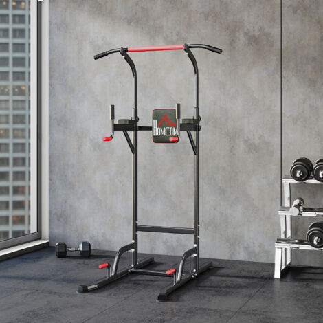 Máquina de Dominadas con Altura Ajustable Carga Máx. 120 kg para Entrenamiento Fitness 123x98x189-239 cm Negro y Rojo (1/5)