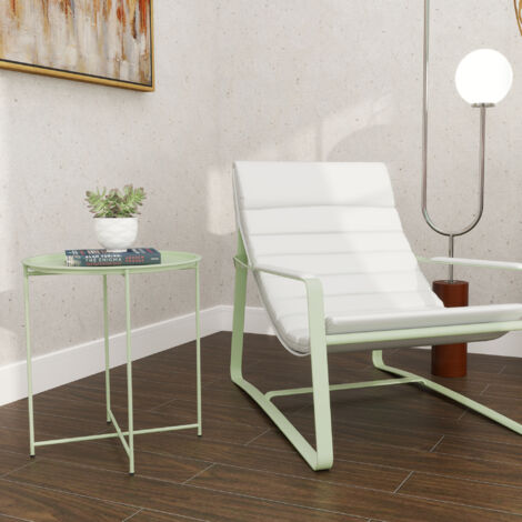 Mesa de Jardín Redonda con Bandeja Extraíble Patas Ajustables y Acabado en Acero para Exterior Ø46x50 cm Verde (1/5)