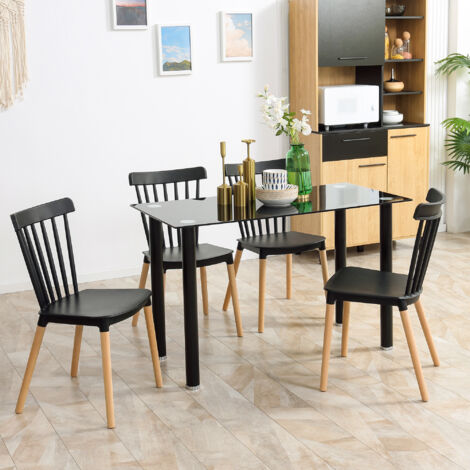 HOMCOM Juego de 4 Sillas de Comedor Estilo Nórdico con Respaldo de Polipropileno y Patas de Madera 48x52,5x83 cm Negro (1/5)