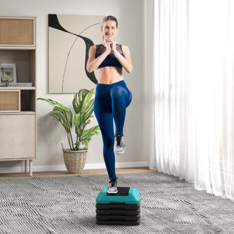 Step para Fitness Stepper Antideslizante con Altura Ajustable de 10/15/20/25/30 cm Carga 150 kg Azul (1/5)
