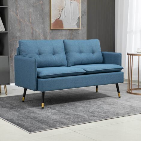 Sofá de Salón de 2 Plazas Moderno con 4 Cojines Reposabrazos y Patas de Acero Carga 240 kg 139x68x80 cm Azul (1/5)