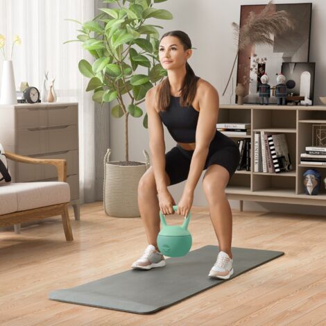 Pesa Rusa 10 kg Kettlebell Relleno de Arena Metálica y Mango Antideslizante para Entrenamiento en Casa 21x21x30 cm Verde (1/5)