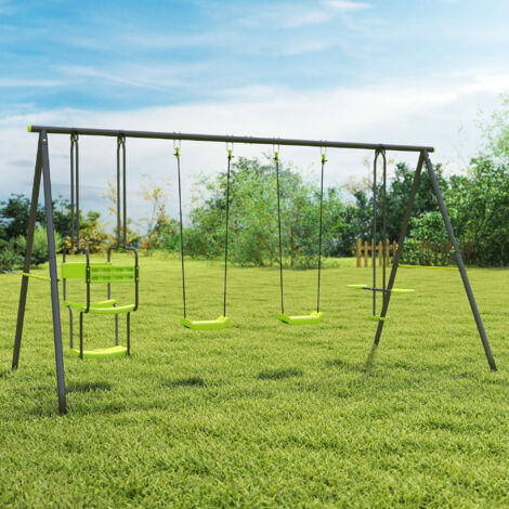 Columpio Infantil para Exterior con 6 Asientos con Marco de Acero para +3 Años 355x184x186 cm Verde (1/5)