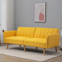 HOMCOM Sofá Cama de 2 Plazas Moderno 173x75x73 cm Sofá Cama Plegable Tapizado en Lino Sintético con Respaldo Ajustable en 3 Niveles y Reposabrazos Desmontables para Salón Oficina Amarillo