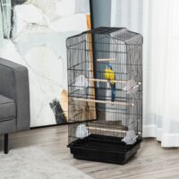 PawHut Jaula para Pájaros Pajarera de Metal con 4 Comederos 3 Perchas Columpio y Bandeja Extraíble 46,5x35,5x92 cm Negro