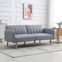 HOMCOM Sofá Cama de 2 Plazas Moderno 173x75x73 cm Sofá Cama Plegable Tapizado en Lino Sintético con Respaldo Ajustable en 3 Niveles y Reposabrazos Desmontables para Salón Oficina Gris