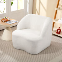 Sillón de Lectura Tapizado en Borreguito Diseño Curvo Acolchado Grueso No Requiere Montaje Crema