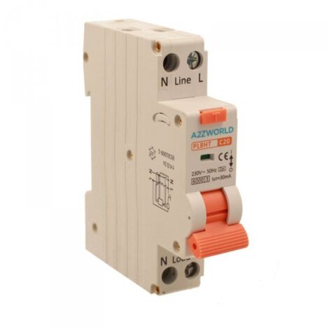 RCBO Interruttore Magnetotermico Differenziale Tipo A Curva C 1P+N 1M 6000A 30mA C20A AC 230V IP20 IEC61009-1 PL8HT GB57320