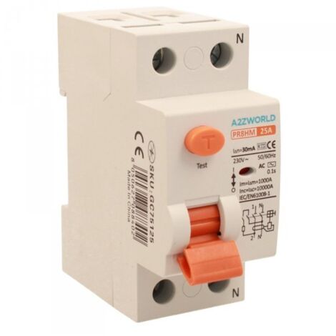 RCCB Interruttore Differenziale Puro Tipo AC 1P+N 2M 10000A 30mA 25A AC 230V IP20 IEC61008-1 PR8HM