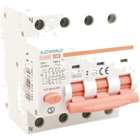 RCBO Interruttore Magnetotermico Differenziale Tipo A Curva C 3P+N 4M 6000A 30mA C40A AC 400V IP20 IEC61009-1 PL8M4 (1/5)