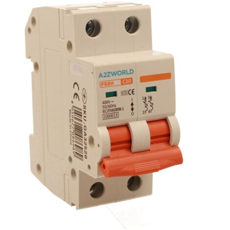 MCB Interruttore Magnetotermico Automatico Curva C 2P 2M 10000A C20A AC 400V IP20 IEC60898-1 PB8H