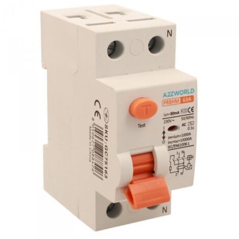 RCCB Interruttore Differenziale Puro Tipo AC 1P+N 2M 10000A 30mA 63A AC 230V IP20 IEC61008-1 PR8HM