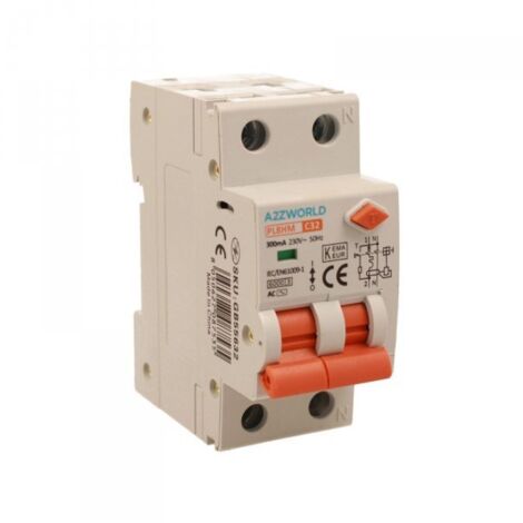 RCBO Doppia Leva, Interruttore Magnetotermico Differenziale Tipo AC Curva C 1P+N 2M 6000A 300mA C32A AC 230V IP20 IEC61009-1 PL8HM