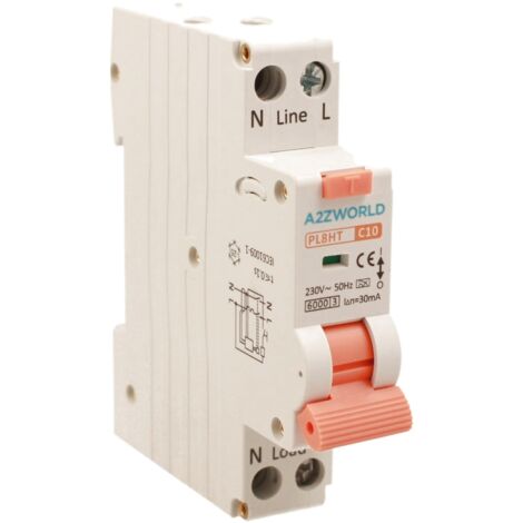 RCBO Interruttore Magnetotermico Differenziale Tipo A Curva C 1P+N 1M 6000A 30mA C10A AC 230V IP20 IEC61009-1 PL8HT GB57310