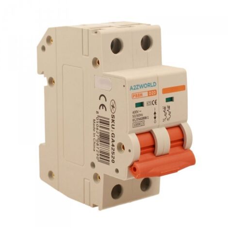 MCB Interruttore Magnetotermico Automatico Curva D 2P 2M 10000A D20A AC 400V IP20 IEC60898-1 PB8H