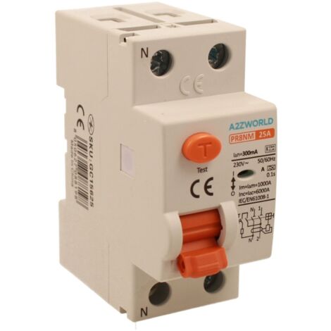 RCCB Interruttore Differenziale Puro Tipo A 1P+N 2M 6000A 300mA 25A AC 230V IP20 IEC61008-1 PR8NM GC75625