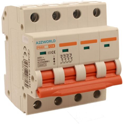 MCB Interruttore Magnetotermico Automatico Curva C 4P 4M 10000A C16A AC 400V IP20 IEC60898-1 PB8H (1/3)
