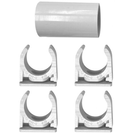 Kit 5 Accessori Per Tubo Rigido e Flessibile Da 16mm, 4 Clip Fissatubo A Scatto + 1 Giunto Raccordo Lineare, Colore Bianco IP40 (1/3)