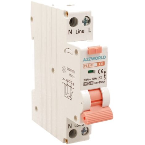 RCBO Interruttore Magnetotermico Differenziale Tipo AC Curva C 1P+N 1M 6000A 30mA C6A AC 230V IP20 IEC61009-1 PL8HT