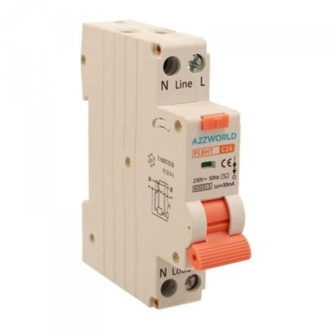 RCBO Interruttore Magnetotermico Differenziale Tipo AC Curva C 1P+N 1M 6000A 30mA C16A AC 230V IP20 IEC61009-1 PL8HT