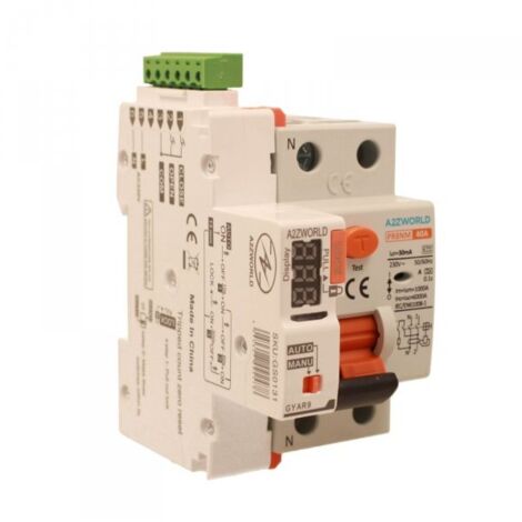 RCCB Interruttore Differenziale Puro Riarmo Automatico, Tipo A 1P+N 3M 6000A 30mA 40A AC 230V IP20 IEC61008-1 PR8NM